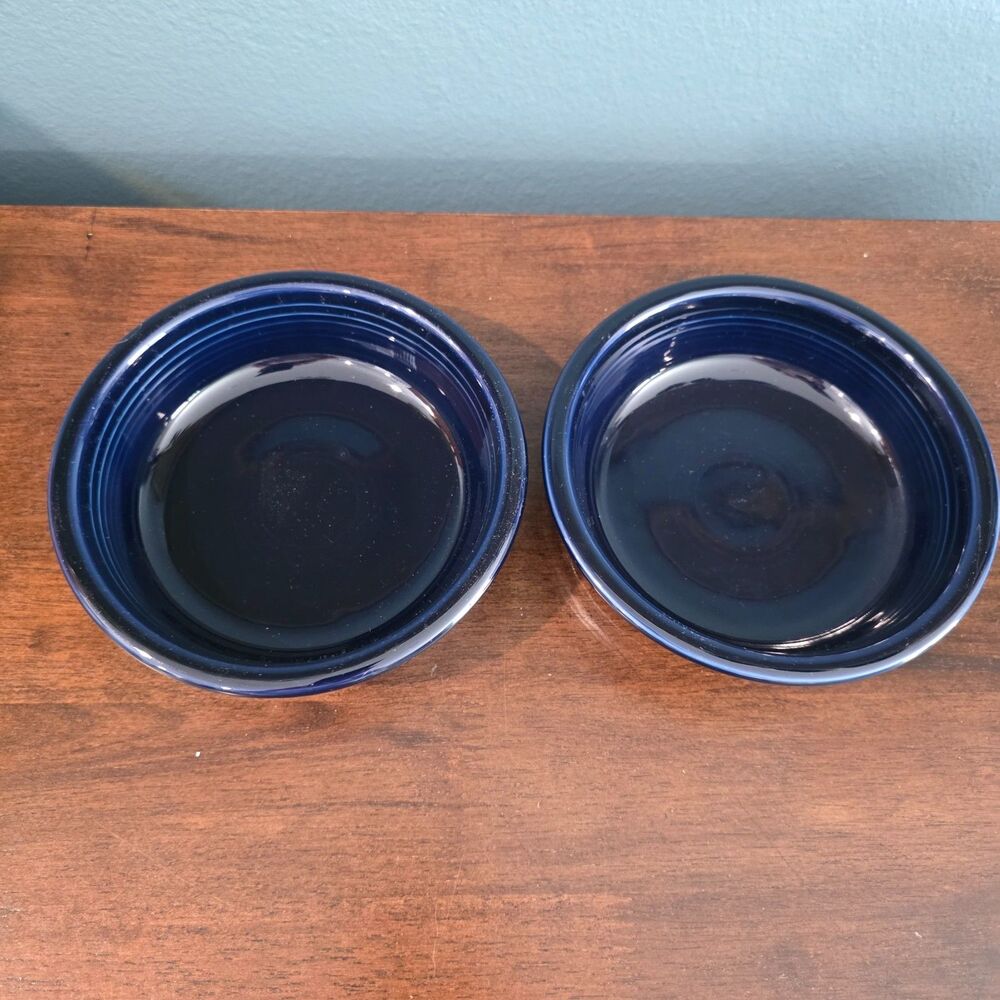 2 Vintage Cobalt Blue Fiestaware Homer Laughlin 7" Ringed Cereal Soup Salad Bowl